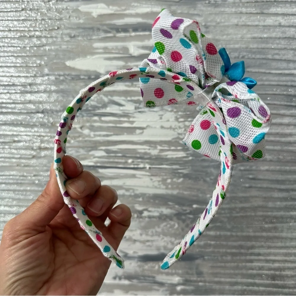 Handmade White/Multi Polka Dot Headband